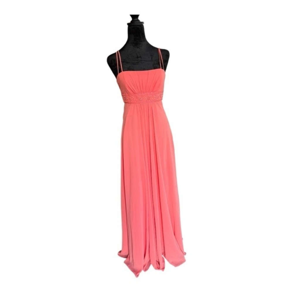 David's Brida beaded Spaghetti Strap Formal Dress‎ in peach /salmon
